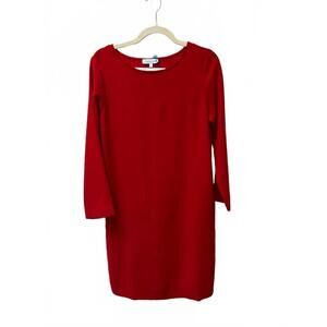 NEW PERLAVERA women's long sleeve round neck dress in red
